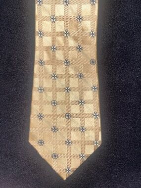 Stafford Gold Check Tie with Navy Accents